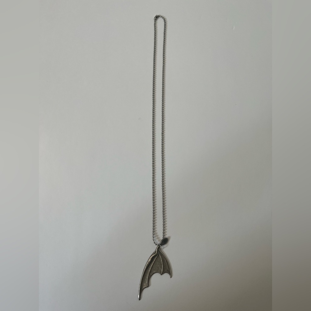 Silver Tone Bat Wing Pendant Necklace